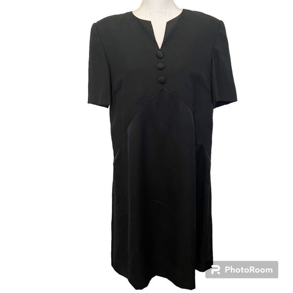 Carolina Herrera Studio Vintage 1990s Black Dress With Shoulder Pads Size 12 - Picture 1 of 8